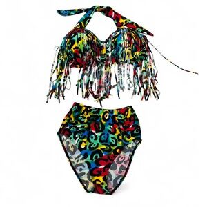 Vibrant Multicolor Fringe Bikini Set